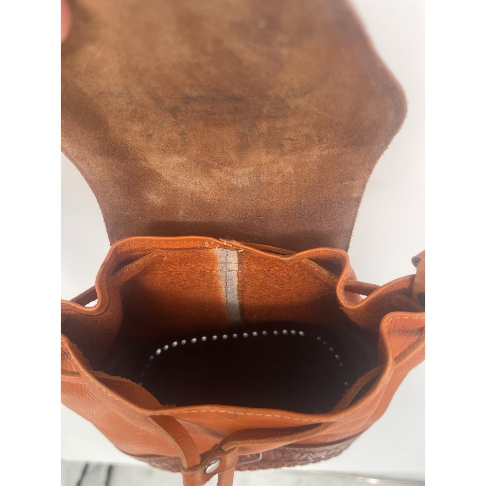 VTG Hand Tooled Leather Mini Crossbody Bag Purse, Boho Saddle Flap Honduras - Picture 10 of 10